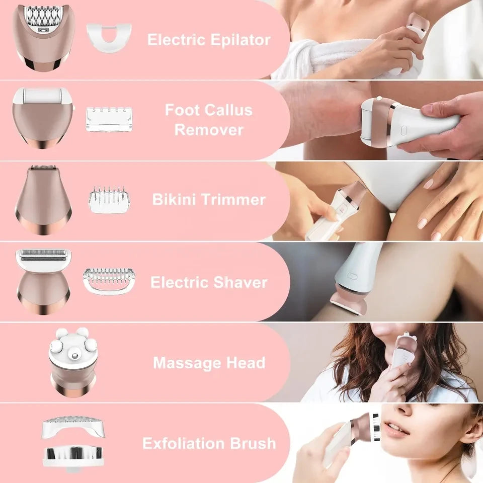 6 in 1 Set Electric Epilator Women Female Shaver Leg Body Hair Removal